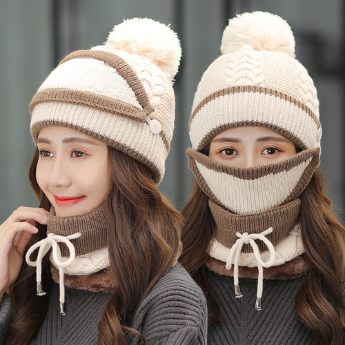 3-Piece Winter Set - Knitted Beanie Hat Scarf Gloves - Warm Gift for Women