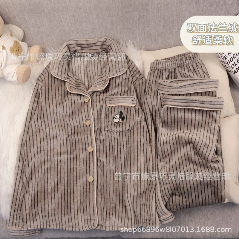 2Pcs Anime Kuromi Melody Hello Kitty 2Pcs Woman's Pajamas Set Girls Coral Fleece Thicken Warm Fashion Kawaii Student Homewear