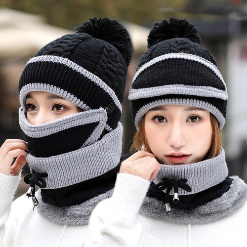 3-Piece Winter Set - Knitted Beanie Hat Scarf Gloves - Warm Gift for Women