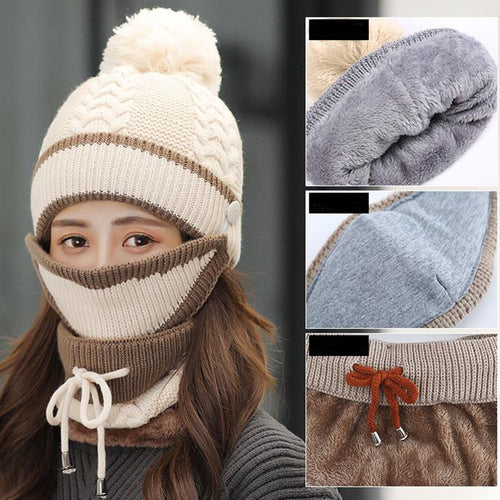 3-Piece Winter Set - Knitted Beanie Hat Scarf Gloves - Warm Gift for Women