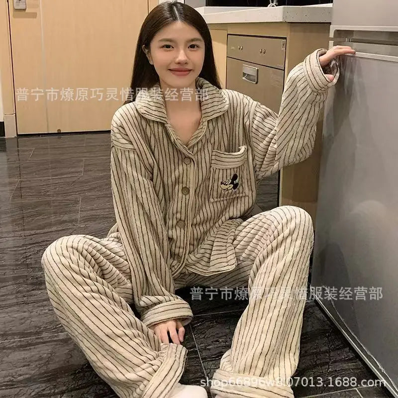 2Pcs Anime Kuromi Melody Hello Kitty 2Pcs Woman's Pajamas Set Girls Coral Fleece Thicken Warm Fashion Kawaii Student Homewear