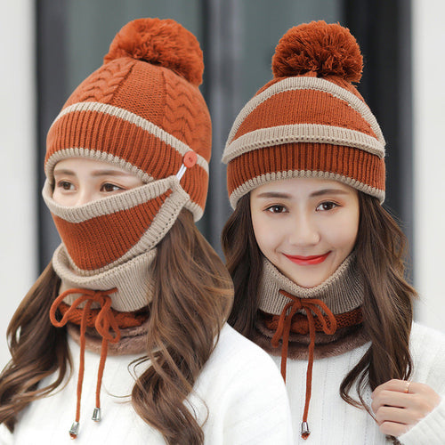 3-Piece Winter Set - Knitted Beanie Hat Scarf Gloves - Warm Gift for Women