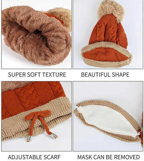 3-Piece Winter Set - Knitted Beanie Hat Scarf Gloves - Warm Gift for Women