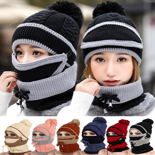 3-Piece Winter Set - Knitted Beanie Hat Scarf Gloves - Warm Gift for Women