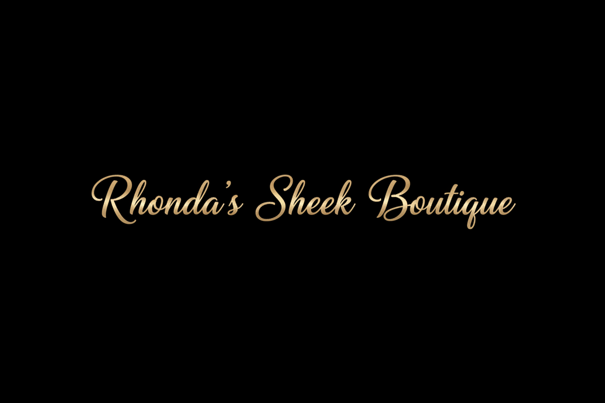   Black banner with   Rhondas Sheek Boutique in one Line