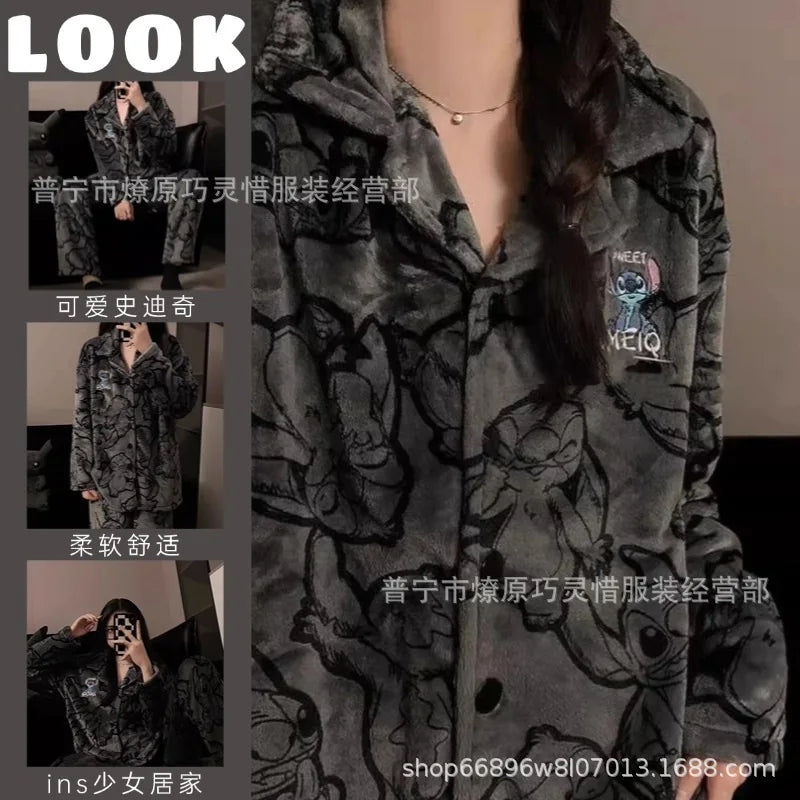 2Pcs Anime Kuromi Melody Hello Kitty 2Pcs Woman's Pajamas Set Girls Coral Fleece Thicken Warm Fashion Kawaii Student Homewear