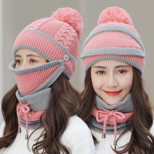3-Piece Winter Set - Knitted Beanie Hat Scarf Gloves - Warm Gift for Women