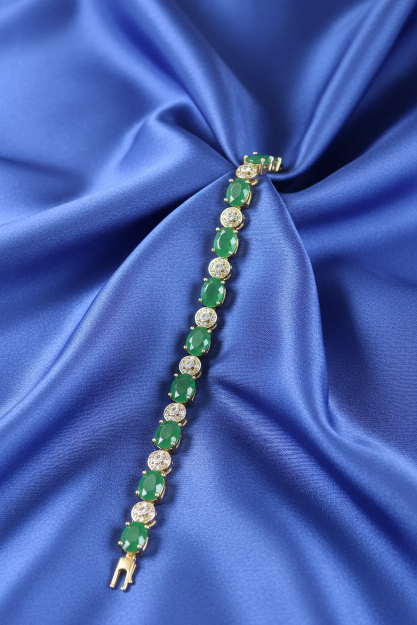 Emerald and Gold Tennis Bracelet