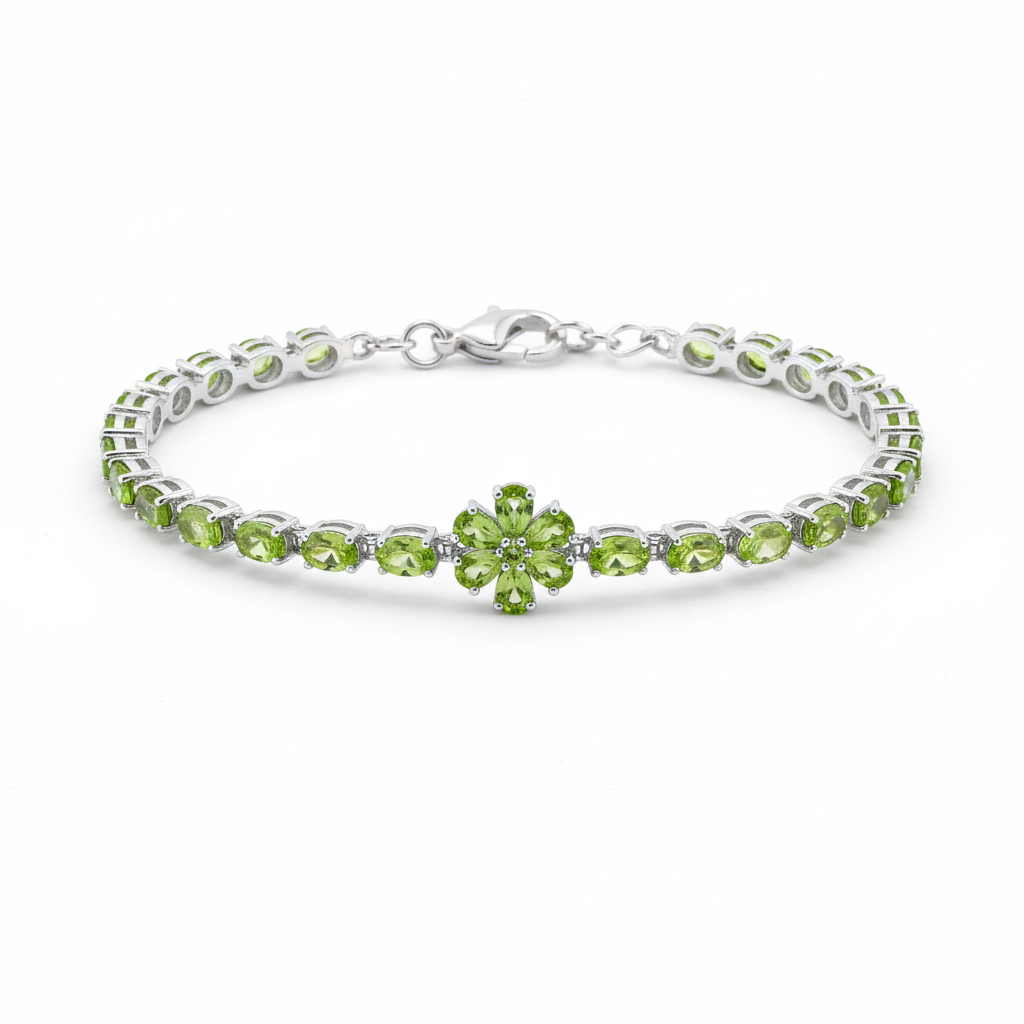 Peridot tennis bracelet with visible clasp