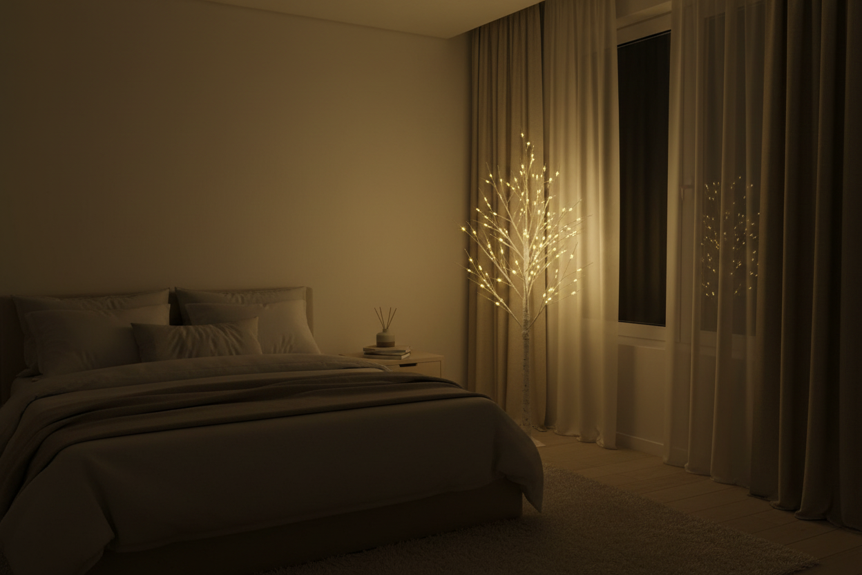 Snowflake Tree in Dark Bedroom