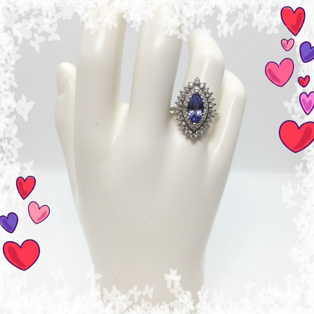Tanzanite Ring with Hearts and Snow
